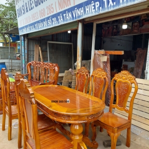 BÀN ĂN TRÀM BÔNG VÀNG OVAN 