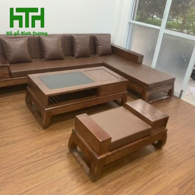 SOFA GÓC GỖ SỒI L CHÂN CHOÃI - LAU MÀU ÓC CHÓ 