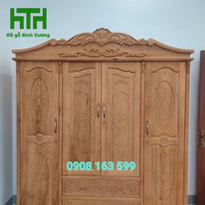 TỦ ÁO GỖ SỒI MẪU NỮ HOÀNG 4 CÁNH 