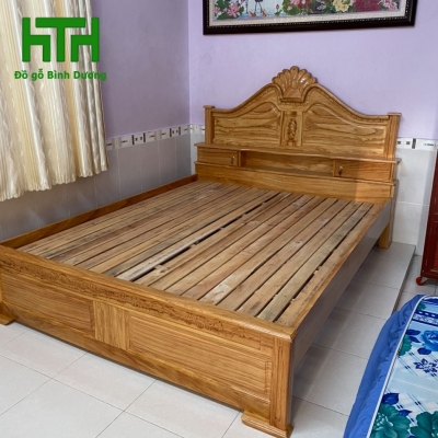 GIƯỜNG GỖ GÕ ĐỎ MẪU NỮ HOÀNG  1m6 x 2m 