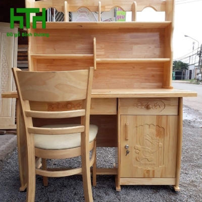 COMBO BÀN HỌC VÀ GHẾ GỖ CAO SU 