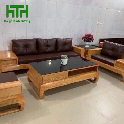 SOFA GÓC 2 BĂNG GỖ SỒI 