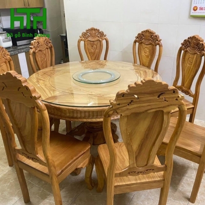 BỘ BÀN TRÒN GỖ GÕ ĐỎ 100%  8 GHẾ 