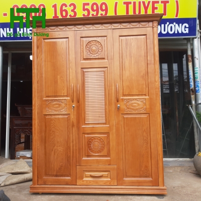 TỦ ÁO GỖ SỒI TỰ NHIÊN 3 CÁNH 1M6  MÀU CÁNH GIÁN 