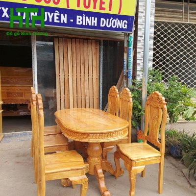 BỘ BÀN GÕ ĐỎ MẪU BÀN OVAN 6 GHẾ 