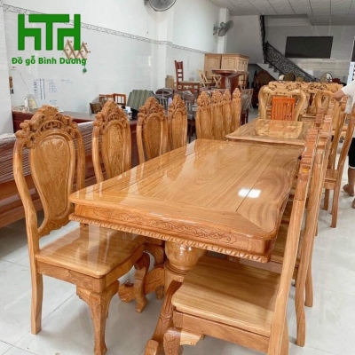 BỘ BÀN GỖ GÕ ĐỎ 100% 8 GHẾ MẪU BÁNH TÂY 