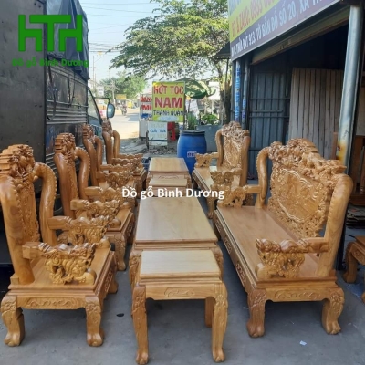 SALON RỒNG BÁT TIÊN CỘT 10 GỖ GÕ ĐỎ 
