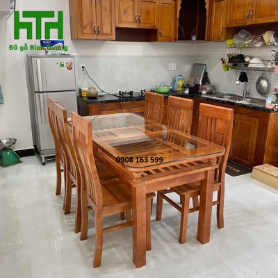 BỘ BÀN ĂN 2 TẦNG GỖ SỒI 6 GHẾ 