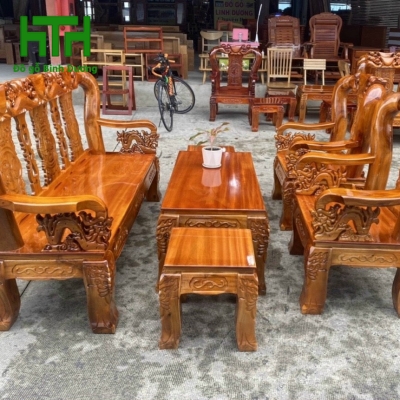 BỘ GHẾ PHÒNG KHÁCH GỖ TRÀM BÔNG VÀNG CỘT 12 