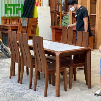 BÀN 6 GHẾ MẶT ĐÁ GỖ SỒI 