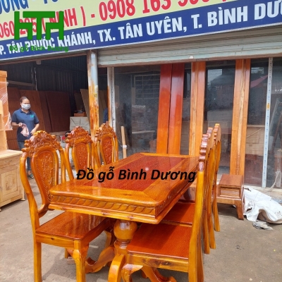 BÀN ĂN 6 GHẾ GỖ TRÀM BÔNG VÀNG MẪU  BÁNH TÂY 