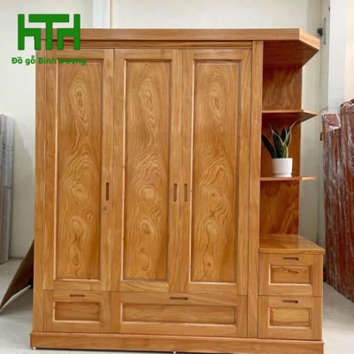 TỦ ÁO GỖ GÕ ĐỎ 3 CÁNH KỆ TRANG TRÍ 2M 