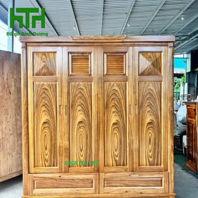 TỦ QUẦN ÁO HƯƠNG XÁM 4 CÁNH MẪU CÁNH TRÁM 