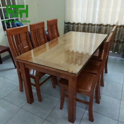 BÀN ĂN MẶT LIỀN GỖ SỒI 6 GHẾ 