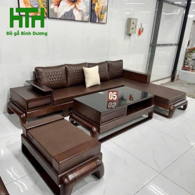 BỘ SALON GÓC L  MẪU CHÂN  ĐÙI GÀ GỖ SỒI VẾ TRÁI 