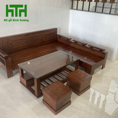 SALON GÓC NHỎ GỖ SỒI LAU MÀU ÓC CHÓ 