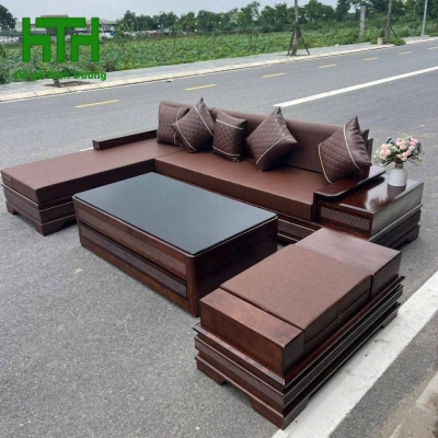 BỘ SOFA GÓC GỖ SỒI MẪU CHÂN PHÁO CÁNH TIÊN VẾ PHẢI