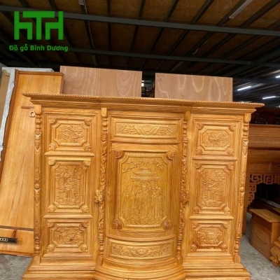 TỦ THỜ GỖ GÕ ĐỎ MÔ CONG HÀNG KỸ ĐẸP 