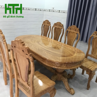BỘ BÀN GỖ GÕ ĐỎ TỰ NHIÊN 8 GHẾ MẪU BÀN OVAN 