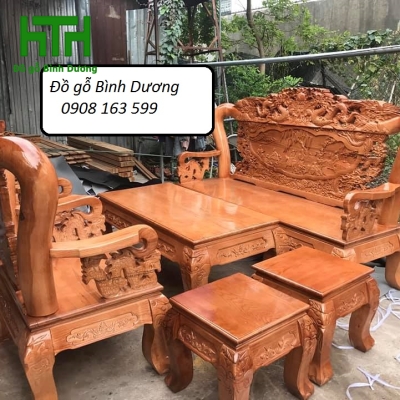 BÀN GHẾ CỘT 12 GỖ SỒI MẪU RỒNG BÁT TIÊN 