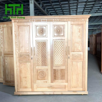 TỦ ÁO GỖ SỒI  TỰ NHIÊN   4 CÁNH  1M8 