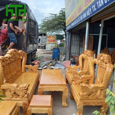 SALON GÕ ĐỎ TRIỆN RỒNG BÁT TIÊN CỘT 10