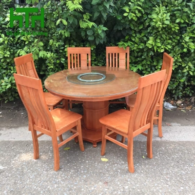 BỘ BÀN ĂN  TRÒN GỖ SỒI 6 GHẾ 