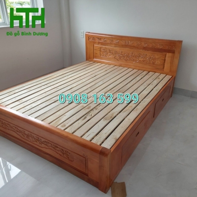 GIƯỜNG NGĂN KÉO GỖ SỒI  1M6 X 2M 