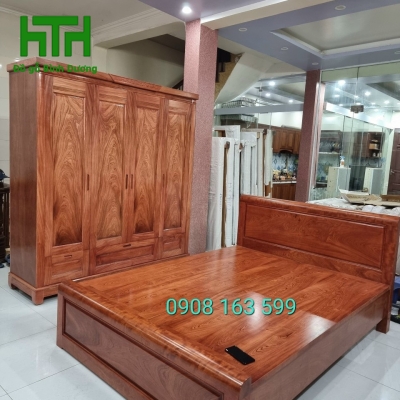 GIƯỜNG GỖ HƯƠNG ĐÁ DÁT PHẢN 1M6