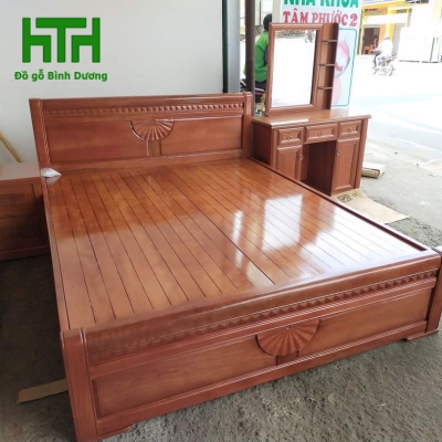 GIƯỜNG GỖ XOAN ĐÀO DÁT PHẢN 1M6 x 2M