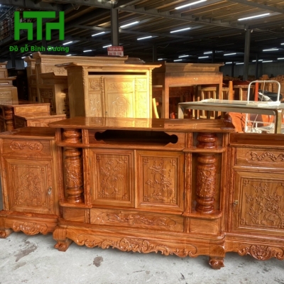 KỆ TI VI GỖ HƯƠNG ĐÁ 2M2 CỘT NHO 