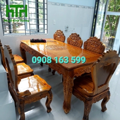 BỘ BÀN ĂN 8 GHẾ GỖ TRÀM BÔNG VÀNG 