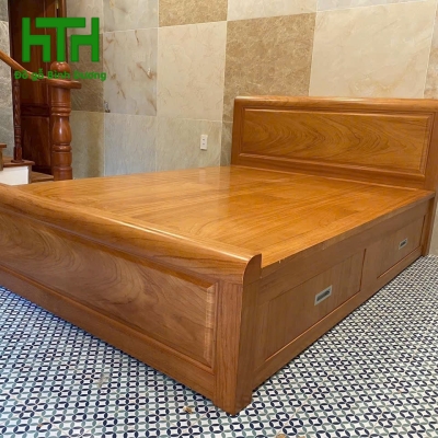 GIƯỜNG GỖ GÕ ĐỎ HỌC KÉO 1M6 X 2M 