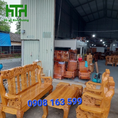BỘ BÀN GHẾ PHÒNG KHÁCH GỖ SỒI NGA TAY 12 