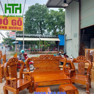 BỘ BÀN GHẾ GỖ TRÀM BÔNG VÀNG CỘT 12  TỰA BÁT TIÊN 