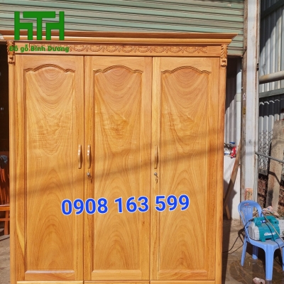 TỦ QUẦN ÁO GỖ GÕ ĐỎ TỰ NHIÊN 1M6 3 CÁNH 