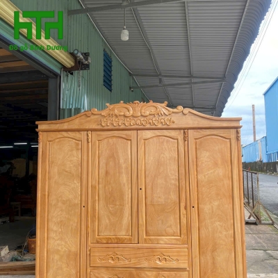 TỦ QUẦN ÁO GỖ GÕ ĐỎ 100% 4 CÁNH 2M MẪU NỮ HOÀNG 