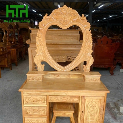 BÀN TRANG ĐIỂM GỖ GÕ ĐỎ NGANG 1M1 GƯƠNG TRÁI TIM 