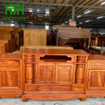 KỆ TI VI GỖ GÕ ĐỎ MẪU CỘT NHO 2M 