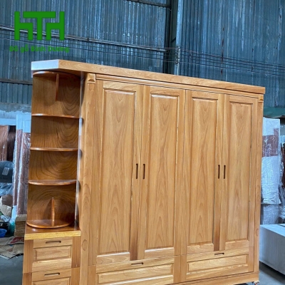TỦ ÁO GÕ ĐỎ 4 CÁNH KỆ TRANG TRÍ GƯƠNG XOAY 