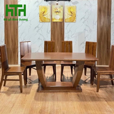 BỘ BÀN ĂN GỖ SỒI 6 GHẾ LAU MÀU ÓC CHÓ 