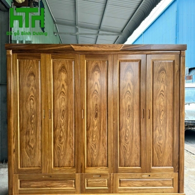 TỦ QUẦN ÁO 5 CÁNH GỖ HƯƠNG XÁM 2M4