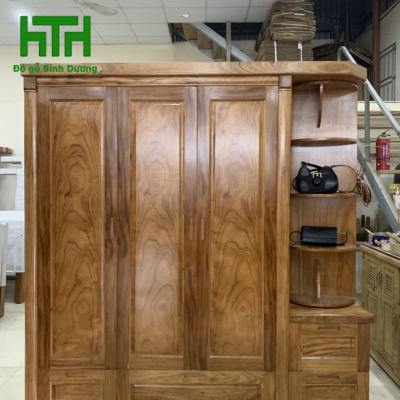 TỦ ÁO GỖ HƯƠNG XÁM 3 CÁNH KỆ TRANG TRÍ GƯƠNG XOAY 