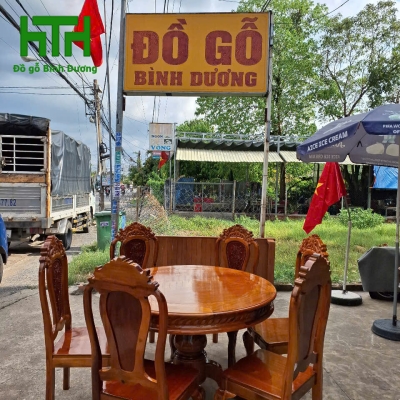 BỘ BÀN TRÒN GỖ TRÀM BÔNG VÀNG 6 GHẾ 