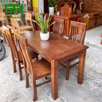 BÀN ĂN GỖ SỒI NHẬP 6  GHẾ MẶT LIỀN 