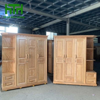 TỦ ÁO GỖ SỒI TỰ NHIÊN 3 CÁNH KỆ TRANG TRÍ 