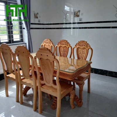 BỘ BÀN ĂN GỖ GÕ ĐỎ 6 GHẾ MẪU BÁNH TÂY 