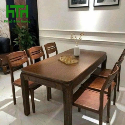 BỘ BÀN ĂN LAU MÀU ÓC CHÓ GỖ SỒI NGA NHẬP  6 GHẾ
