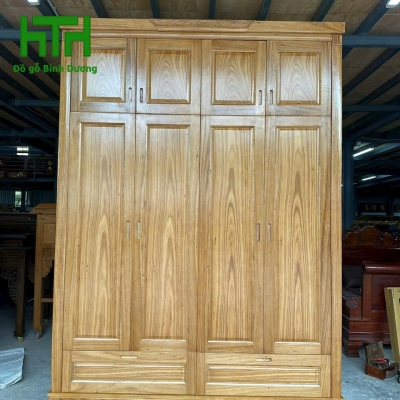 TỦ ÁO GỖ HƯƠNG XÁM 4 CÁNH 2 TẦNG 