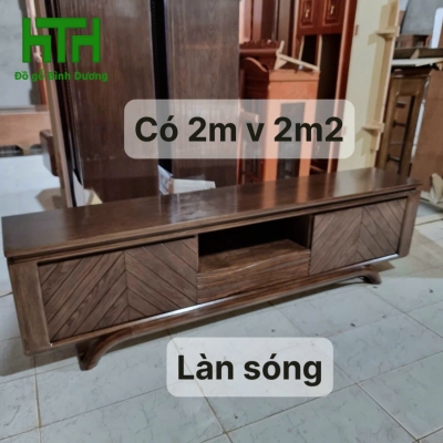 KỆ TI VI GỖ SỒI LAU MÀU ÓC CHÓ LÀN SÓNG 2M 